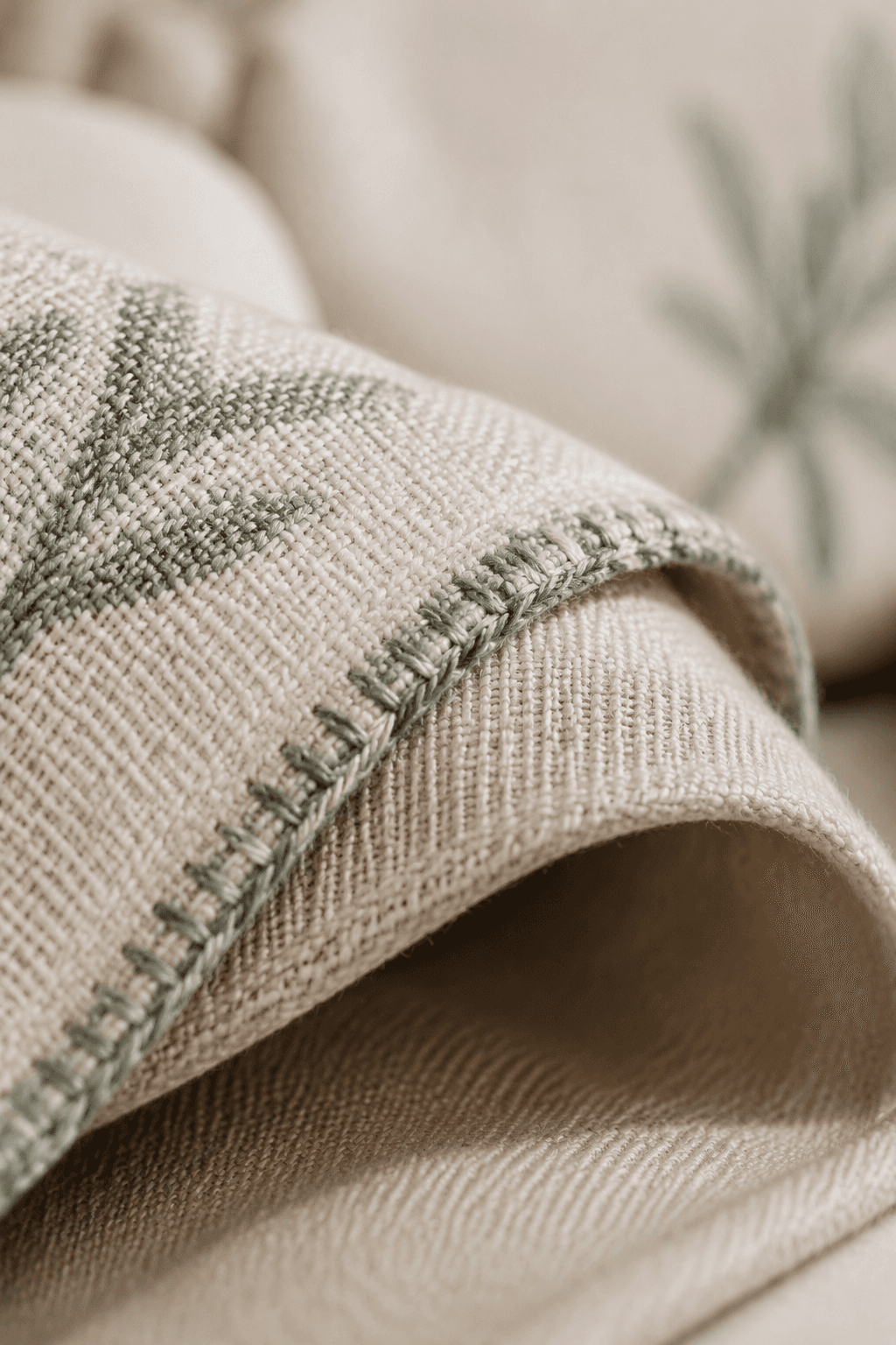 Close-up of certified cotton textile detail and stitching